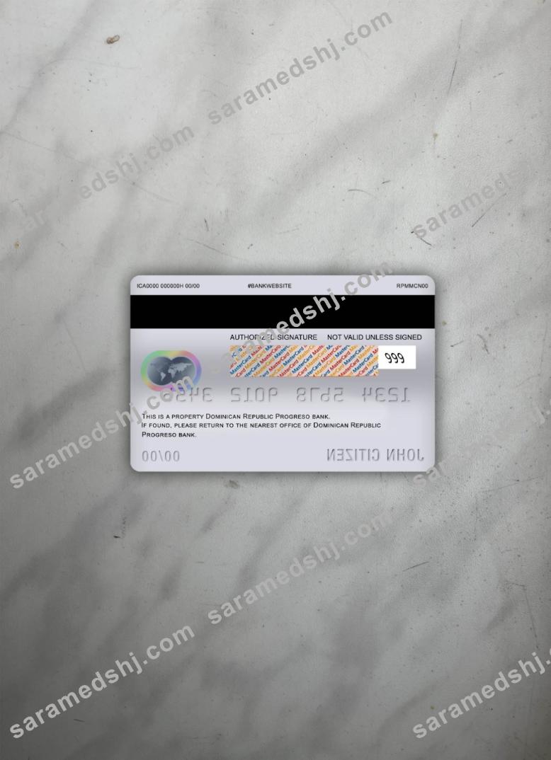 Dominican Republic Progreso bank master debit card photolook back